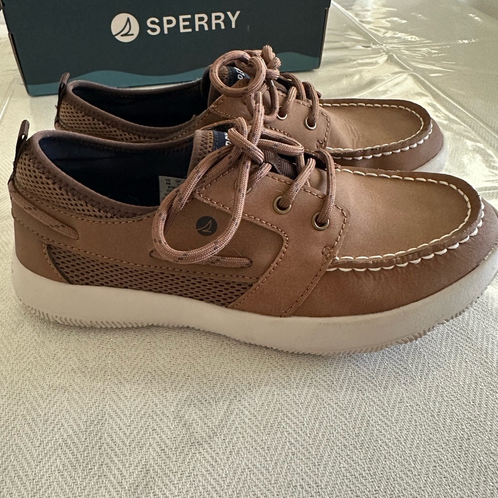 Sperry Brown Boat Shoes with White Sole